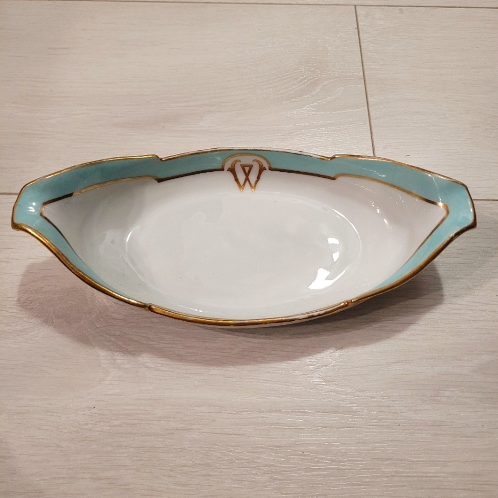 CH. Pillivuyt & Co Dish Paris Initial W. Gold Gilded Porcelain Serving Dish